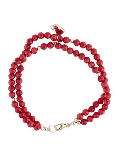 Pre-owned Bracelet 14k Coral & Enamel Whale Beaded , 7" In Multi