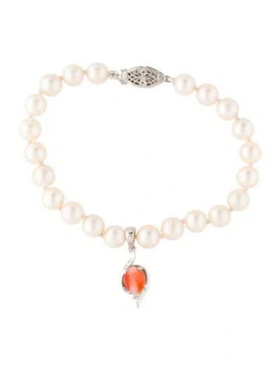 Pre-owned Bracelet 14k Coral & Pearl Bead Necklace, 6.25" In Multi