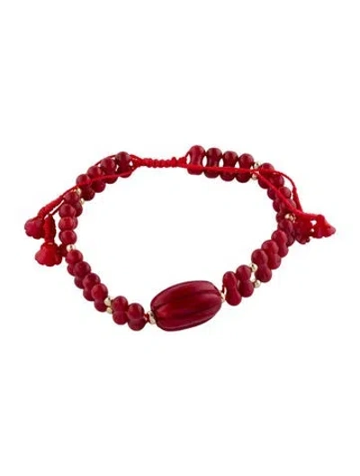 Pre-owned Bracelet 14k Coral Bead , 8.75" In Red