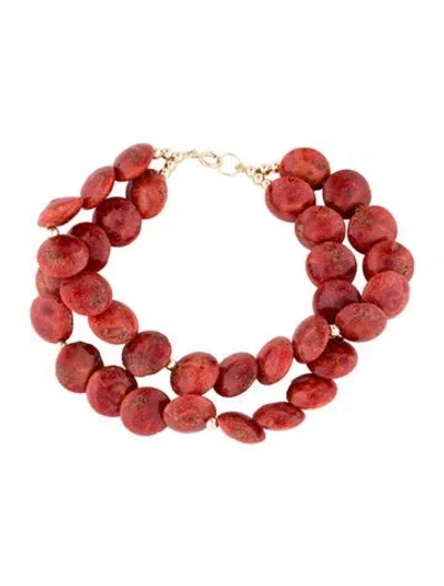Pre-owned Bracelet 14k Coral Double Strand Bead , 7.25" In Red