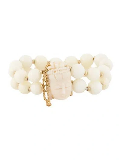 Pre-owned Bracelet 14k Coral Station Bead , 6.25" In White