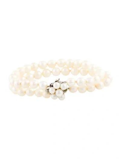 Pre-owned Bracelet 14k Cultured Pearl Two Strand Bead , 6.5" In Multi