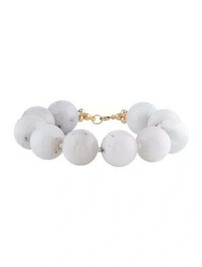 Pre-owned Bracelet 14k Dendritic Opal & Chalcedony Bead , 6" In Multi