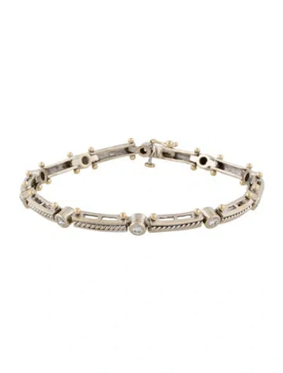 Pre-owned Bracelet 14k Diamond & Cubic Zirconia Bar Link , 7.25" In Multi