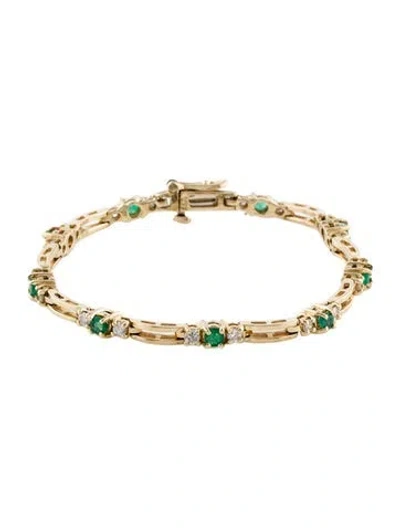 Pre-owned Bracelet 14k Diamond & Emerald Link , 6.25" In Multi