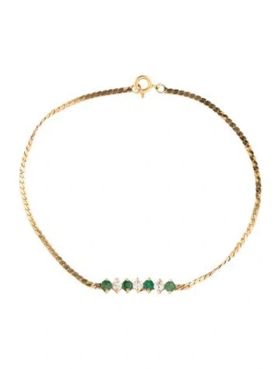 Pre-owned Bracelet 14k Diamond & Emerald Link  In Multi