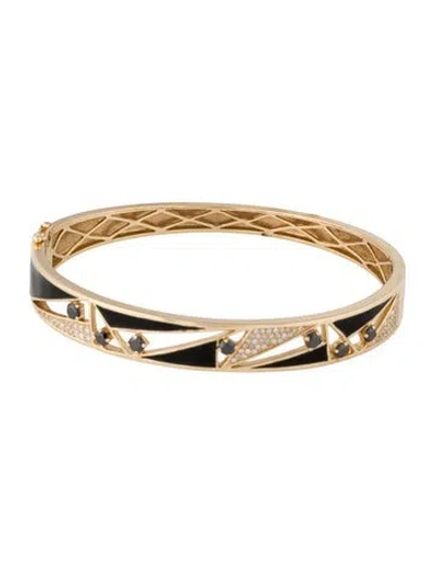 Pre-owned Bracelet 14k Diamond & Enamel Bangle , 6.5" In Black