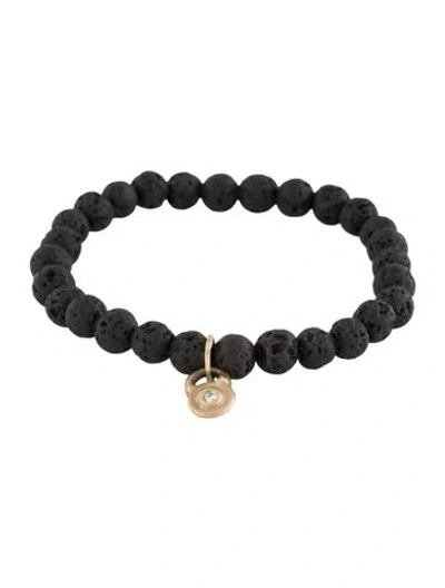 Pre-owned Bracelet 14k Diamond & Lava Bead , 6" In Black