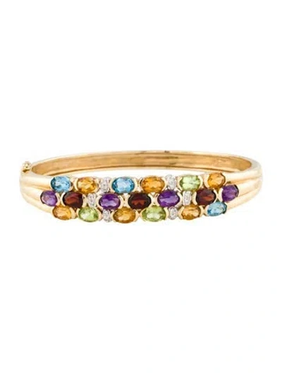 Pre-owned Bracelet 14k Diamond & Multistone Hinged Bangle, 6.75"