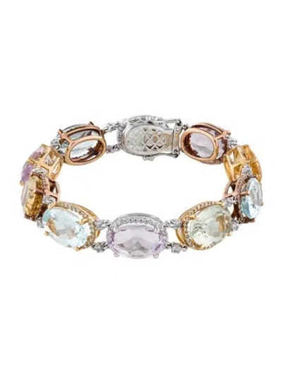 Pre-owned Bracelet 14k Diamond & Multi-stone Link , 6.25"