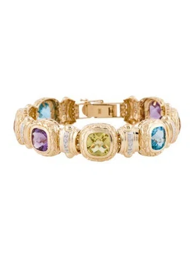 Pre-owned Bracelet 14k Diamond & Multistone Link , 7.25"