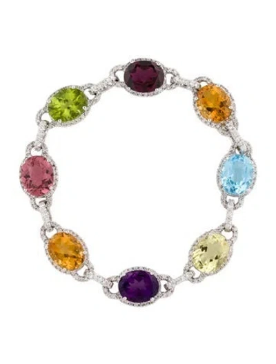 Pre-owned Bracelet 14k Diamond & Multi-stone Station , 6"