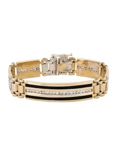 Pre-owned Bracelet 14k Diamond & Onyx Link , 7" In Multi