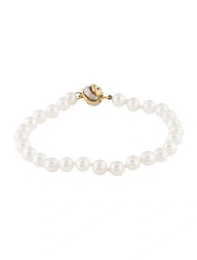 Pre-owned Bracelet 14k Diamond & Pearl Beaded , 6.75" In Multi