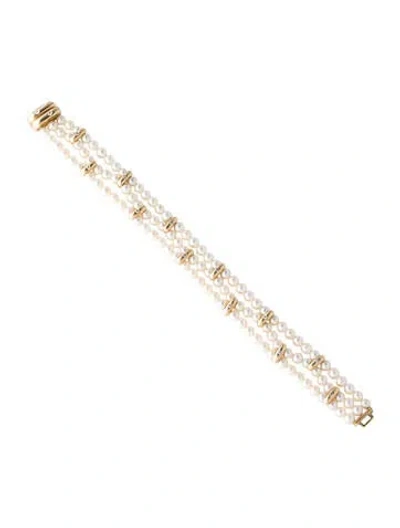 Pre-owned Bracelet 14k Diamond & Pearl Multistrand , 7.25"