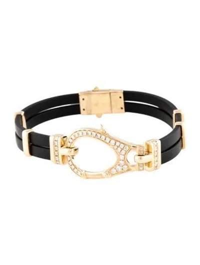 Pre-owned Bracelet 14k Diamond & Rubber Station , 7.75" In Black