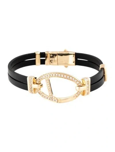 Pre-owned Bracelet 14k Diamond & Rubber Station , 7.75" In Black