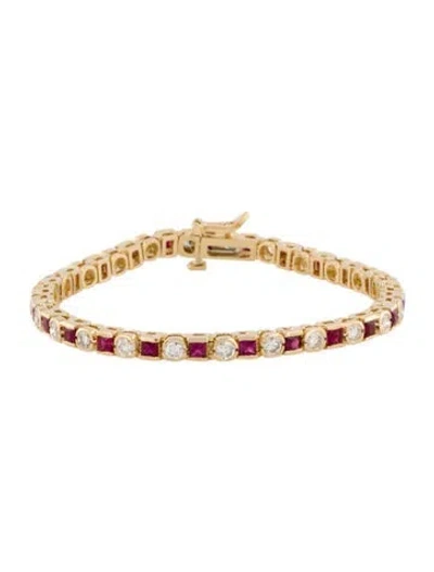 Pre-owned Bracelet 14k Diamond & Ruby Alternating Link , 6.75" In Multi