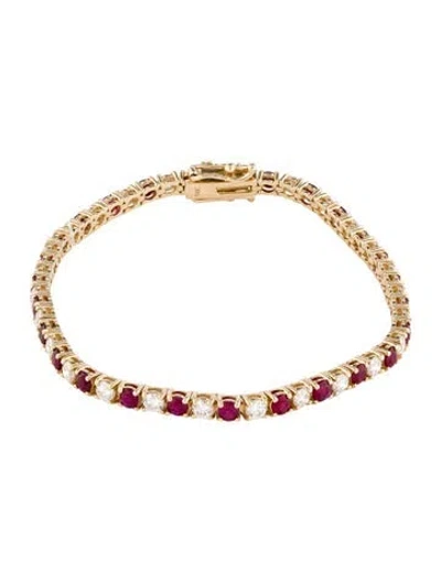 Pre-owned Bracelet 14k Diamond & Ruby Alternating Tennis , 7" In Multi