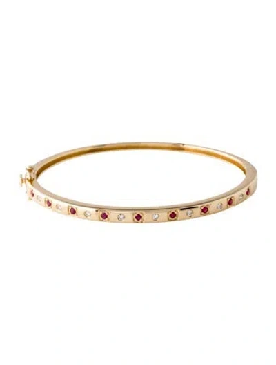 Pre-owned Bracelet 14k Diamond & Ruby Bangle, 6.5" In Multi