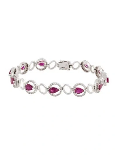 Pre-owned Bracelet 14k Diamond & Ruby Link , 7" In Multi