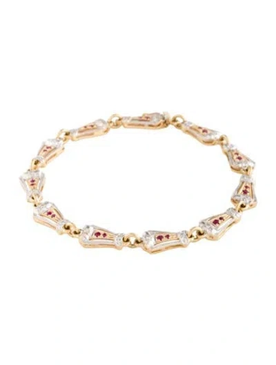 Pre-owned Bracelet 14k Diamond & Ruby Link , 7.25" In Multi