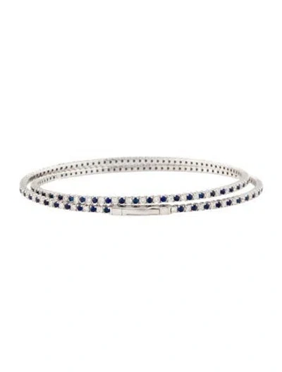 Pre-owned Bracelet 14k Diamond & Sapphire Alternating Flex Bangle , 6.75" In Multi