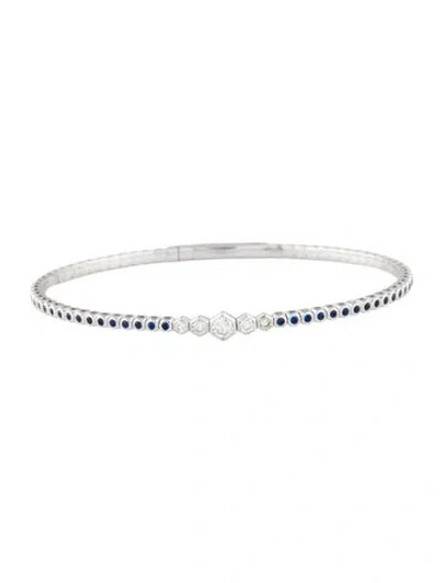 Pre-owned Bracelet 14k Diamond & Sapphire Flex Bangle , 6.75" In Multi