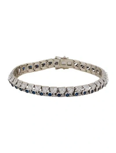 Pre-owned Bracelet 14k Diamond & Sapphire Line , 7.25" In Multi