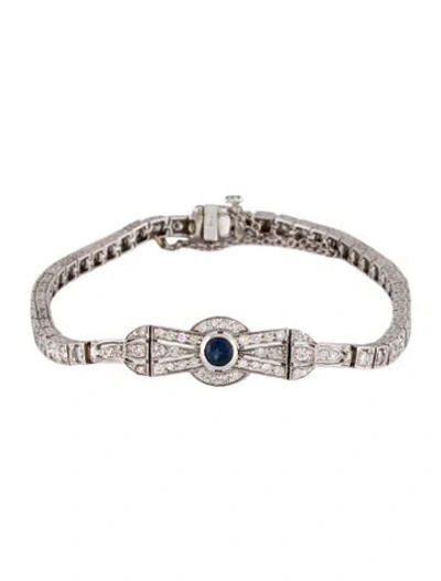 Pre-owned Bracelet 14k Diamond & Sapphire Link , 6.5" In Multi