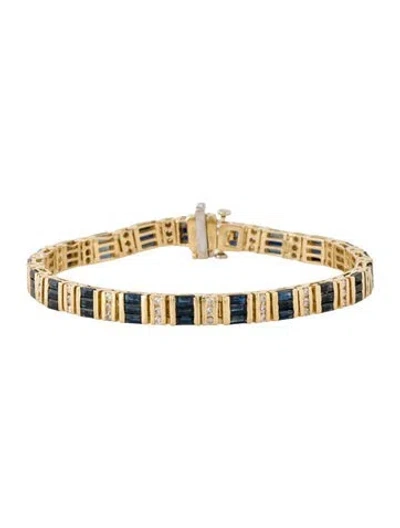 Pre-owned Bracelet 14k Diamond & Sapphire Tennis , 7.75" In Multi