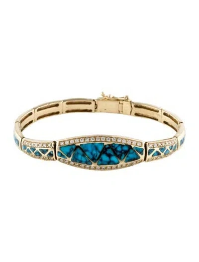 Pre-owned Bracelet 14k Diamond & Turquoise Link , 6.25" In Multi