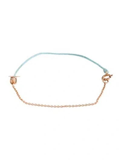 Pre-owned Bracelet 14k Diamond Chain & Cord Station , 5.75" In Blue