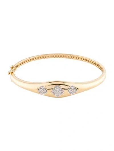 Pre-owned Bracelet 14k Diamond Clover Bangle , 6.5" In Multi