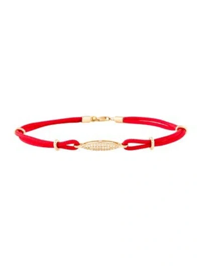 Pre-owned Bracelet 14k Diamond Cord Station , 7.25" In Red