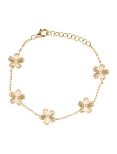 Pre-owned Bracelet 14k Diamond Flower Chain , 6.75" In Multi