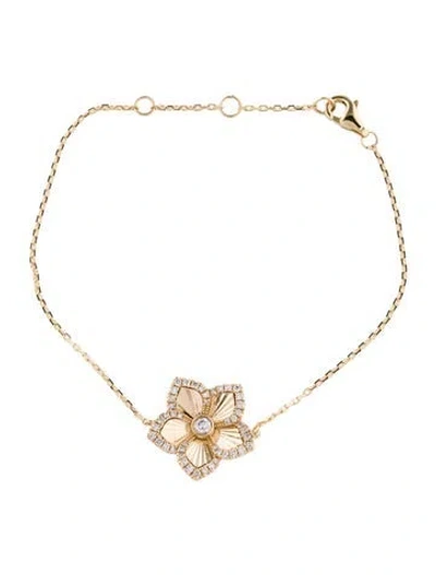 Pre-owned Bracelet 14k Diamond Flower Station Link , 7" In Multi
