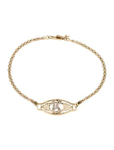 Pre-owned Bracelet 14k Diamond 'k' Id Station , 7" In Multi