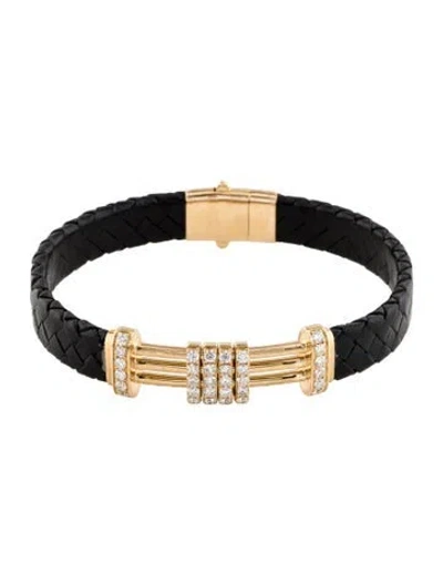 Pre-owned Bracelet 14k Diamond Leather Bangle , 7.5" In Black