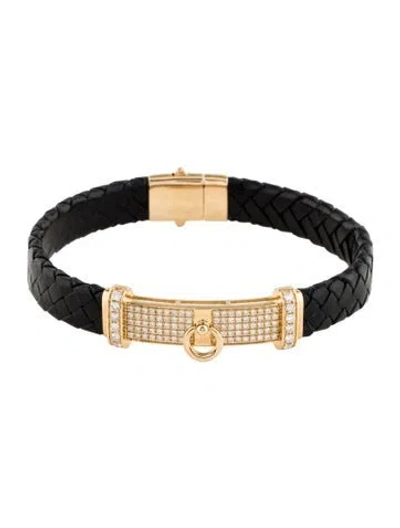 Pre-owned Bracelet 14k Diamond Leather Bangle , 7.5" In Black