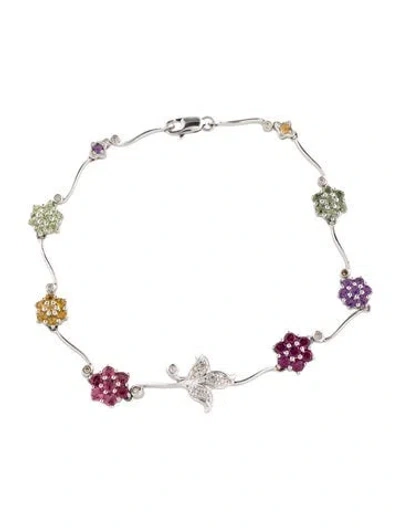 Pre-owned Bracelet 14k Diamond, Multistone & Glass Station , 7" In Green