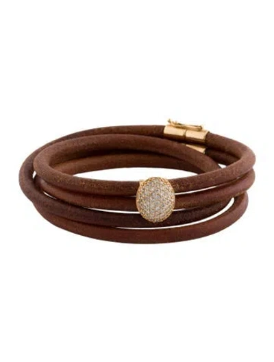 Pre-owned Bracelet 14k Diamond Pave Leather Wrap  In Multi