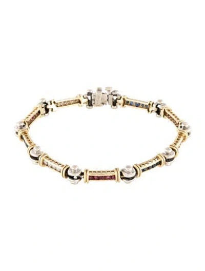 Pre-owned Bracelet 14k Diamond, Ruby & Sapphire Link , 6.75" In Multi