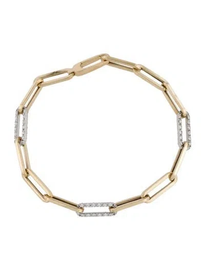 Pre-owned Bracelet 14k Diamond Station Paperclip Link , 7" In Multi