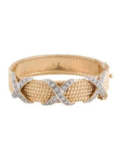 Pre-owned Bracelet 14k Diamond X Bangle , 7" In Multi
