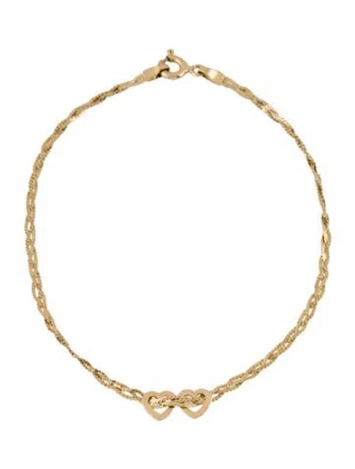 Pre-owned Bracelet 14k Double Heart Link , 7" In Multi
