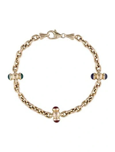 Pre-owned Bracelet 14k Dyed Chalcedony, Lapis Lazuli & Carnelian Station , 7.5" In Multi