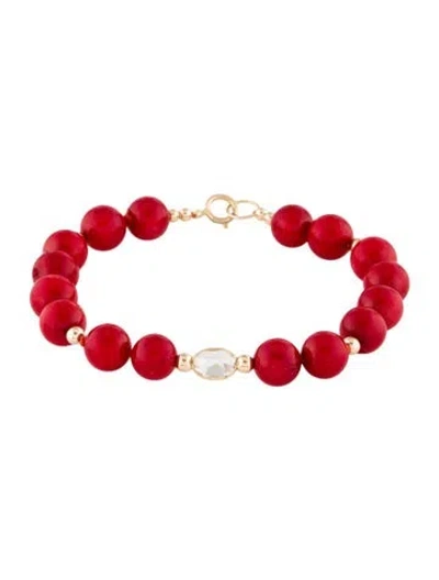 Pre-owned Bracelet 14k Dyed Coral & Topaz Beaded , 5.75" In Multi