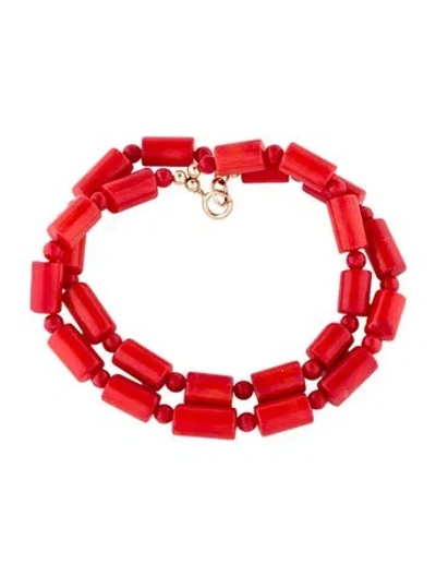 Pre-owned Bracelet 14k Dyed Coral Bead , 6" In Red