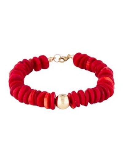 Pre-owned Bracelet 14k Dyed Coral Bead , 6.5" In Red
